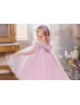 Pink Tulle Flower Girl Dress With Detachable Train